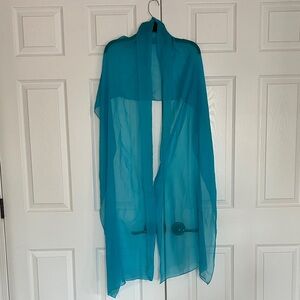 Vintage Sheer Teal Turquoise Lightweight Chiffon Rectangular Long Scarf 20"x100"